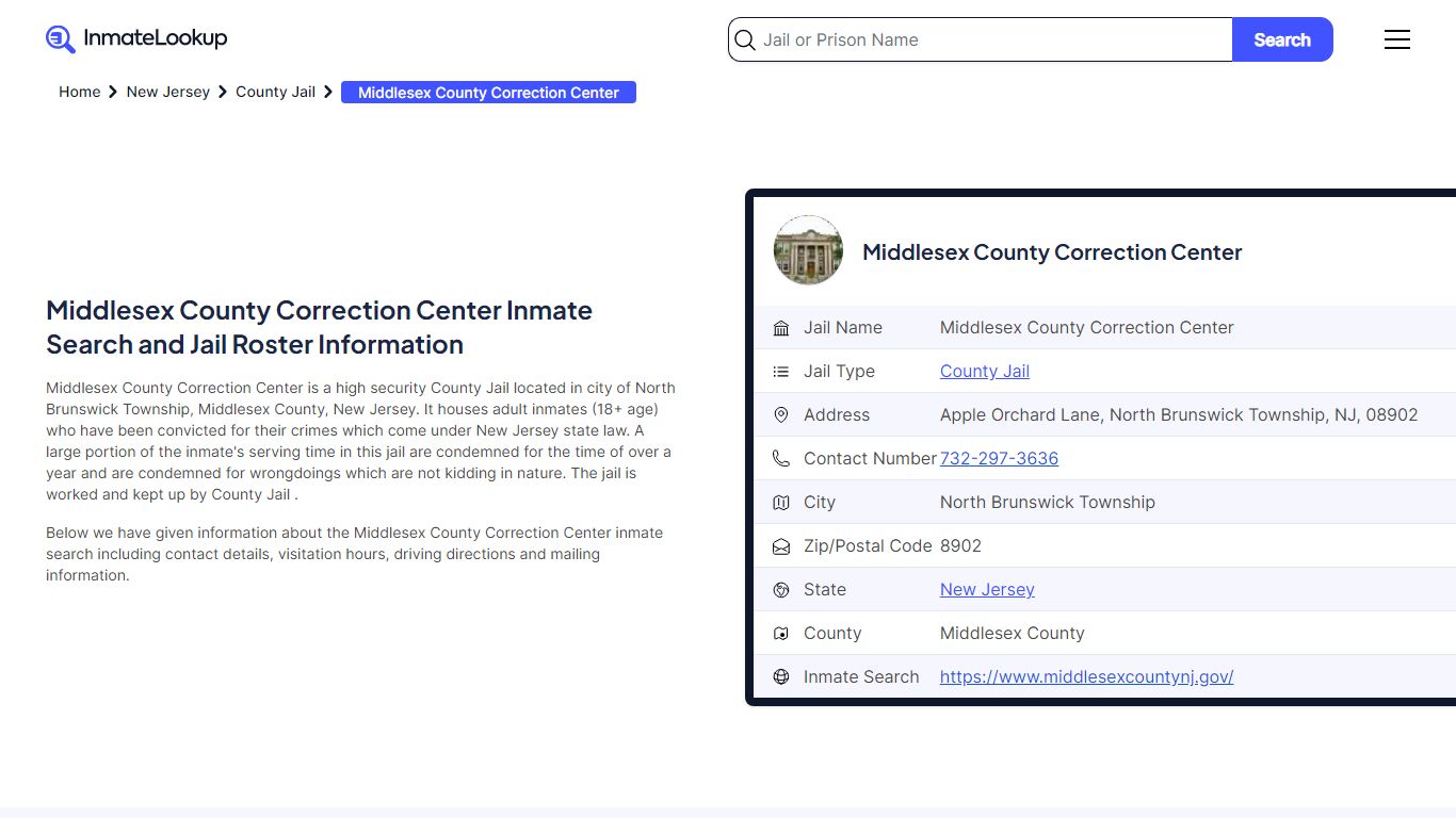 Middlesex County Correction Center Inmate Search and Jail Roster ...
